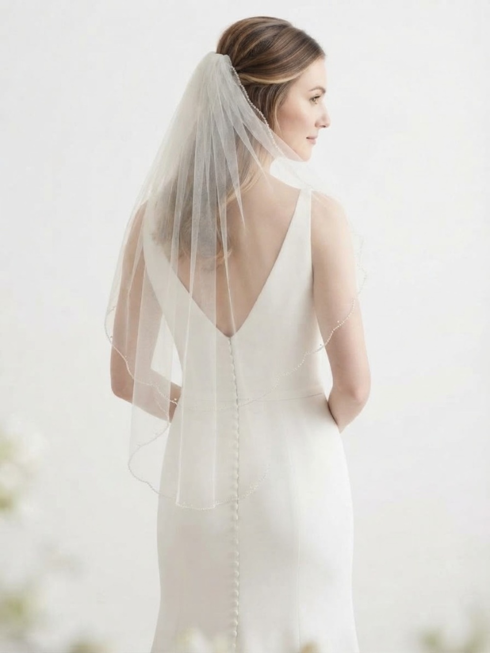 Winnie Couture Beaded Wedding Veil White Mid Length